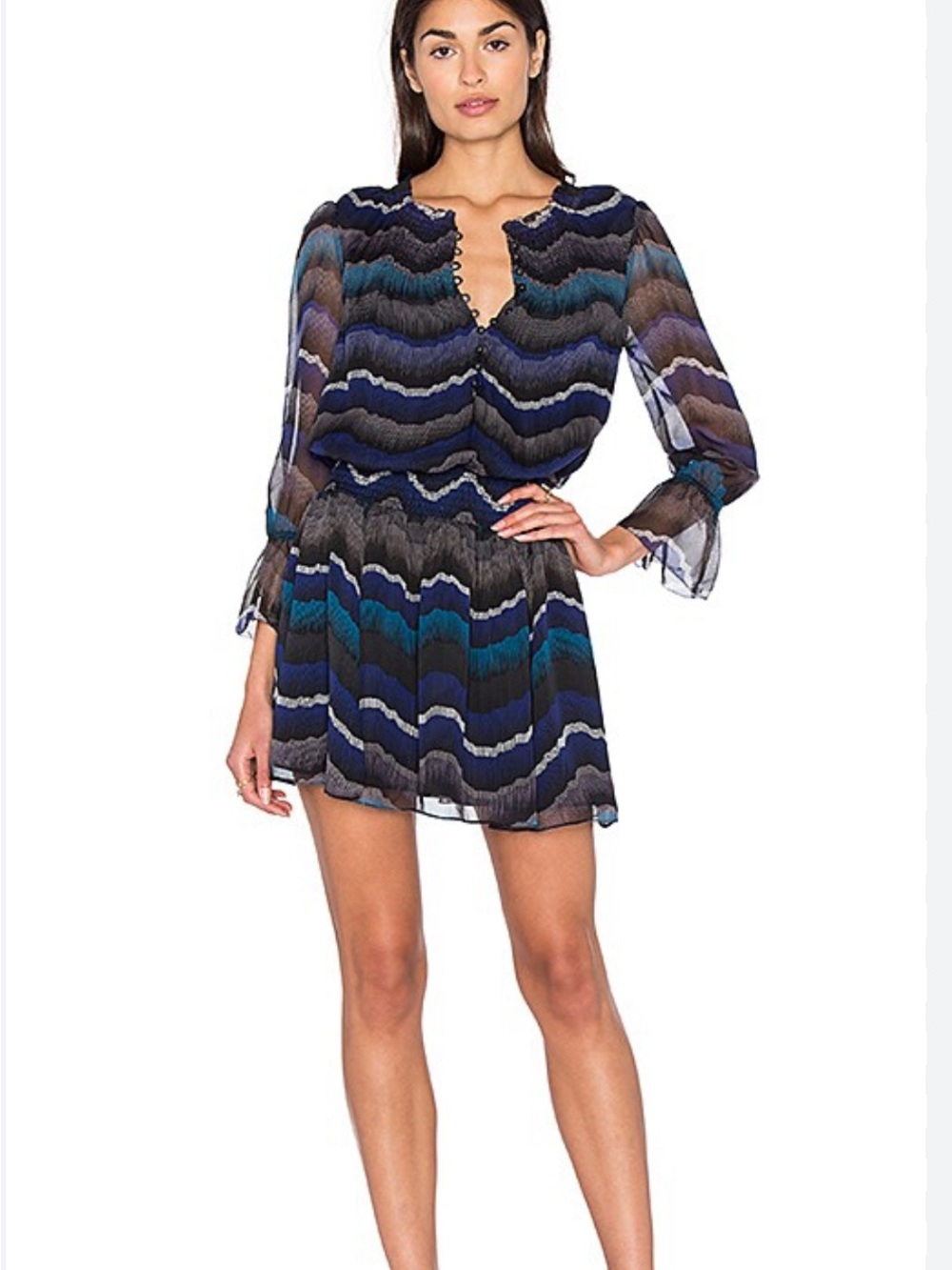 Diane Von Furstenberg Kelly 100%Silk Chiffon Dress Encore Peacock Blue Sz 14-EUC